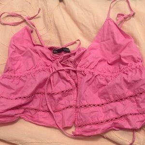 Pink Lace Trim Women Top